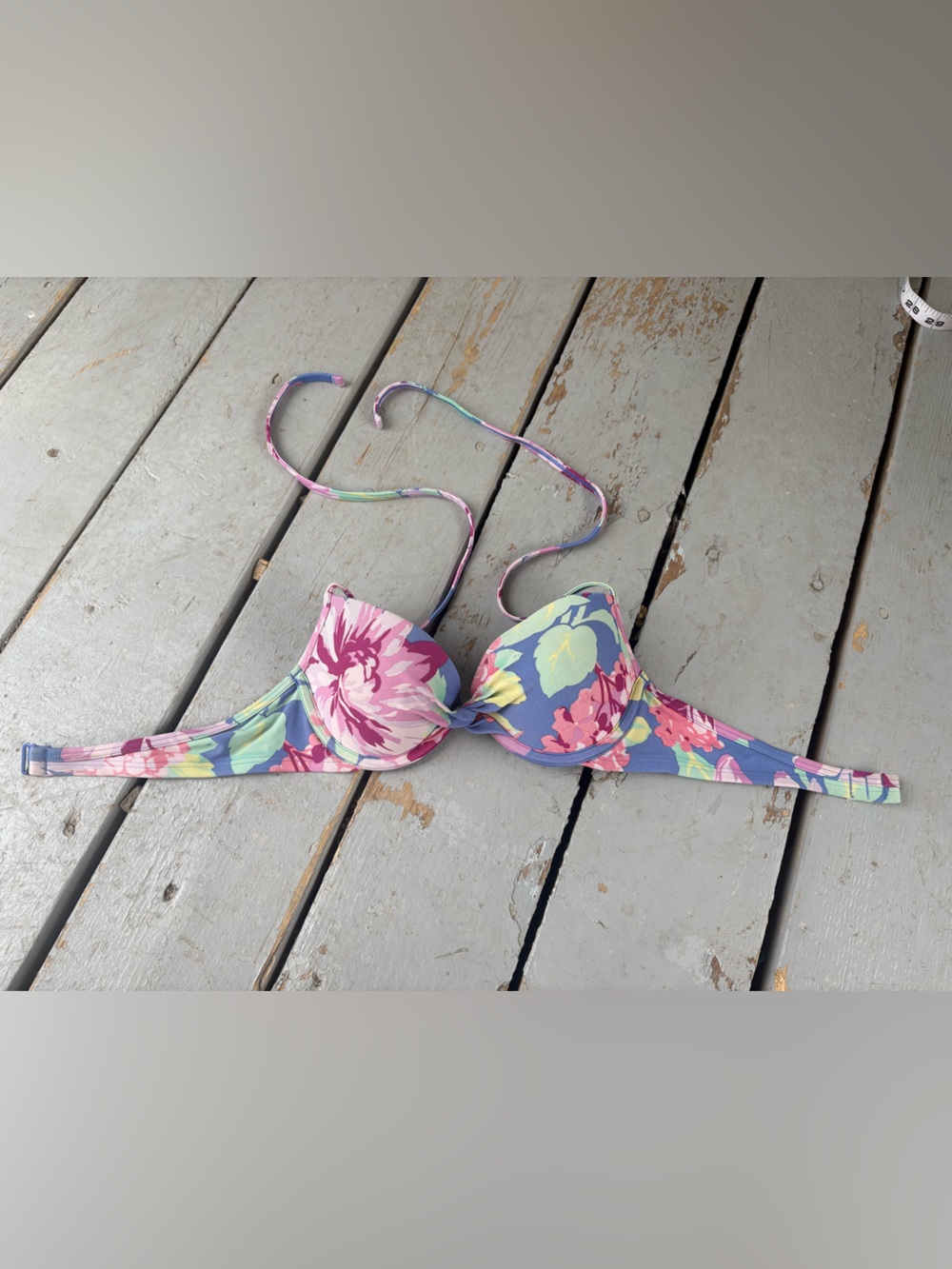 aerie Floral Push-Up Bikini Top in Blue, Pink, Green